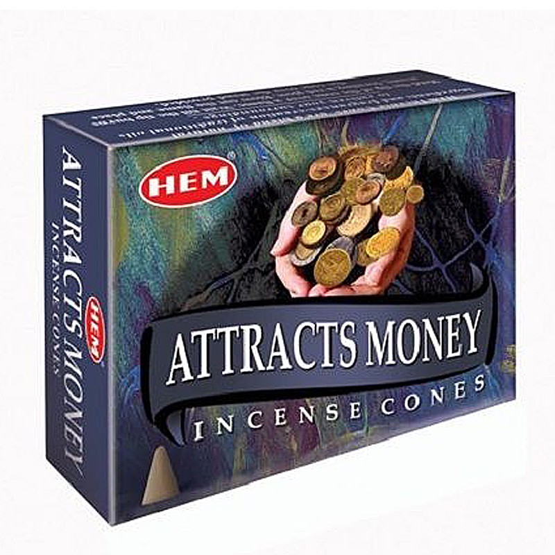 Hem Incense CONES ATTRACTS MONEY (Благовония конусы ПРИВЛЕЧЕНИЕ ДЕНЕГ, Хем), уп. 10 конусов.