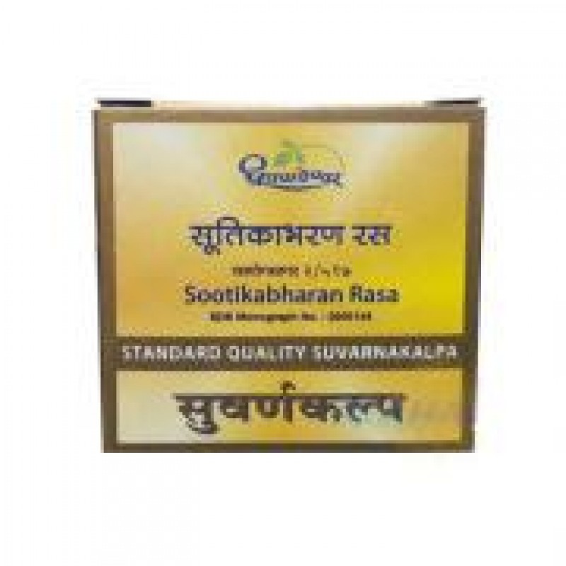 	 Сутикабхаран Раса с золотом Sootikabharan Rasa Dhootapapeshwar – выводит шлаки 10 табл. Производитель:Индия