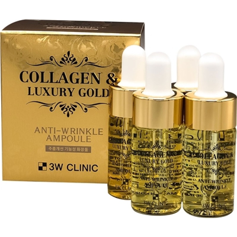 3W Clinic Collagen & Luxury Gold Anti-Wrinkle Ampoule Сыворотка с золотом и коллагеном 