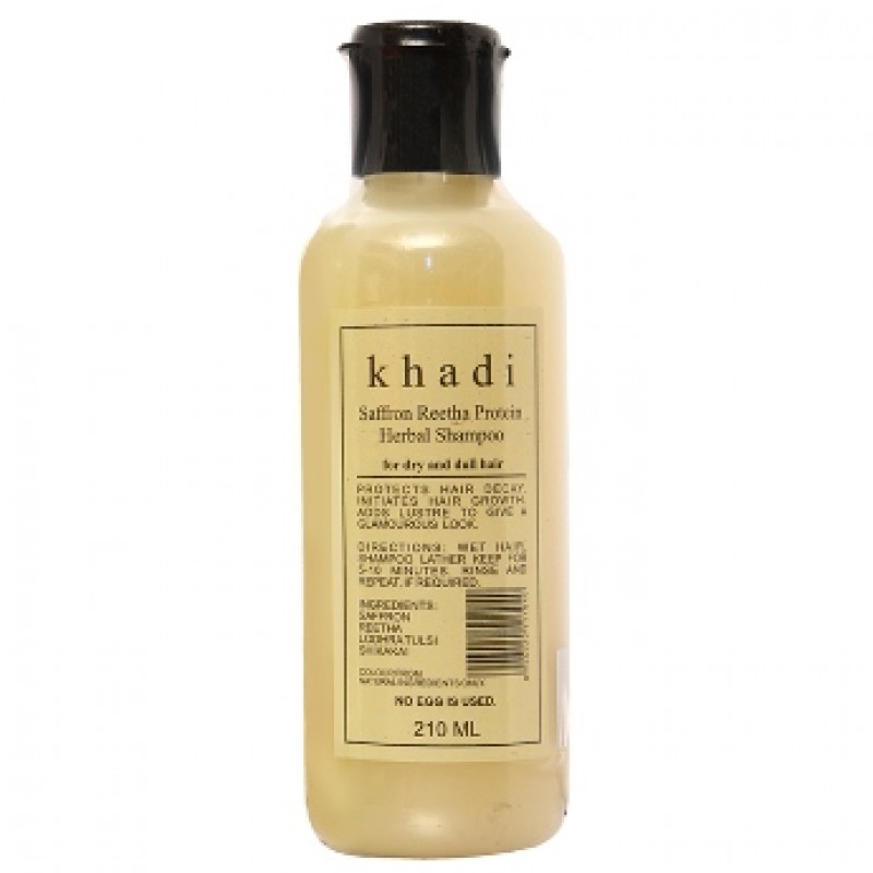 Khadi Травяной шампунь с шафраном, мыльным орехом и протеинами Кхади (Khadi Saffron Reetha protein herbal shampoo) 210 мл
